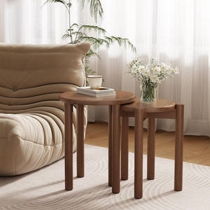 Tabourets ronds multifonctionnels en <span class=keywords><strong>bois</strong></span> antidérapants Lot <span class=keywords><strong>de</strong></span> 4 tabourets empilables en <span class=keywords><strong>bois</strong></span> pour la cuisine, la chambre à coucher et le salon - Product Image 2