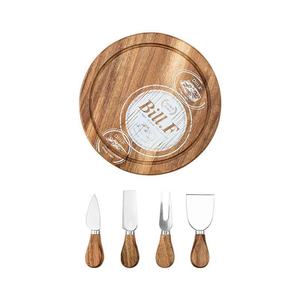 Tabla de quesos redonda de madera de acacia con 4 cuchillos para servir queso y fruta, duradera, solo se lava a mano. - Product Image 5