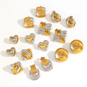 Boucles d'oreilles d'amour en acier inoxydable plaqué or rétro Style vintage Double couleurs à la mode et polyvalent - Product Image 3