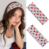 Bandeau élastique à pois cerise et fraise pour femmes et filles, idéal pour le sport, la gym, le yoga – Accessoires capillaires mignons, personnalisables avec logo
