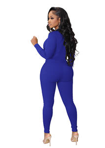 Customized Logo Fashion One Piece <strong>Zip</strong> <strong>up</strong> Plus Size Jumpsuits for Women Solid Sports Fitness <strong>Playsuits</strong> - Product Image 4