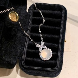Flower Pendant Necklace <b>With</b> Translucent White Chalcedony Zircon Stones Bezel Setting Everyday Wear - Product Image 1