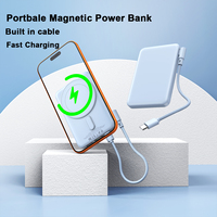 Batterie externe portable à câble intégré 10000 mAh, charge rapide magnétique sans fil, vente chaude