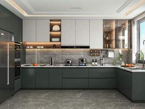 Cuisine modulaire moderne avec armoires vert pastel, finition minimaliste, fermeture douce des tiroirs et style contemporain élégant - Product Image 2