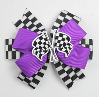 Nouvelles barrettes à cheveux en résine de 3,7 pouces avec nœud en gros-grain et drapeau à carreaux de course F1, accessoires pour cheveux sur le thème du sport automobile pour filles, en boîte