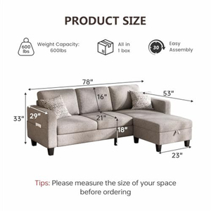 Divano Componibile <span class=keywords><strong>e</strong></span> <span class=keywords><strong>Divani</strong></span> per Soggiorno, Divano a L a 3 Posti con Pouf Mobile, Comodi <span class=keywords><strong>Divani</strong></span> Convertibili in Lino con Chaise Longue - Product Image 2