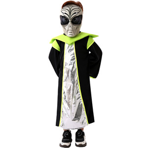 Disfraz de alienígena para niños con máscara, capa negra plateada, ribete azul, verde y morado para actuaciones de Halloween - Product Image 5