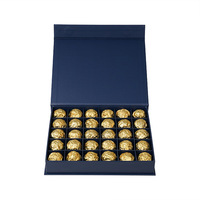 Boîte à chocolat magnétique bleue en stock, personnalisable avec logo en feuille d'or, idéale pour mariage, Saint-Valentin, emballage de bonbons et chocolats.