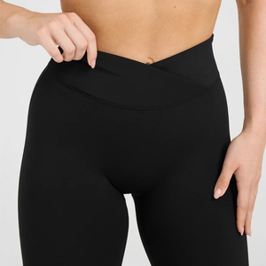 Leggings Sportivi <span class=keywords><strong>Neri</strong></span> Traspiranti Senza Cuciture Personalizzati, a Vita Alta Incrociata a V, per Allenamento, Palestra, Fitness e Yoga - Product Image 4