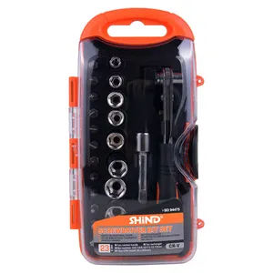 SHIND 94475可变手动工具23pcs棘轮螺丝刀和插座刀头组多个可更换螺丝刀和插座刀头