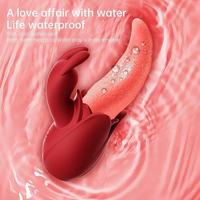 Stimulateur pour adultes en forme de langue de rose, masseur, jouet de léchage, vibrateur lapin à 10 fréquences, langue douce réaliste pour clitoris, rouge 100%