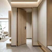 Porte intérieure de chambre à coucher en bois massif avec placage en noyer minimaliste, finition résistante à l'eau, utilisation hospitalière, serrure magnétique silencieuse