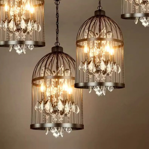 JACKSUN Creative <span class=keywords><strong>Birdcage</strong></span> Crystal Chandelier Lámpara de hierro forjado Restaurante bar Tienda de ropa Luz colgante - Product Image 1