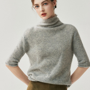Nuova <span class=keywords><strong>Maglia</strong></span> Coreana Autunnale da <span class=keywords><strong>Donna</strong></span> a Collo Alto a Mezza Manica in <span class=keywords><strong>Seta</strong></span> Cashmere Antirughe, Sottile e Lavorata a <span class=keywords><strong>Maglia</strong></span>, Maglietta Base - Product Image 1