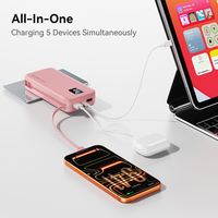 Batterie externe 20000mAh avec prise murale CA, câbles intégrés, charge rapide 22.5W, charge sans fil, écran LED, portable, vente en gros OEM