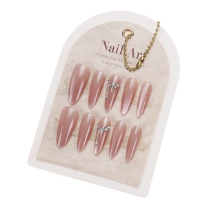 2024 nouveau portable oeil de chat strass chaîne conseils faits à la main longue goutte d'eau 30 pièces détachable faux ongles autocollants - Product Image 5