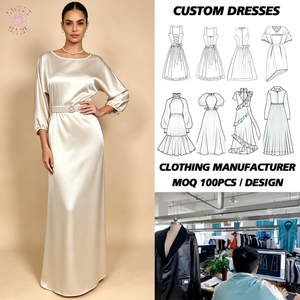 Robe longue élégante en satin, col rond, manches trois-quarts bouffantes, coupe fourreau ajustée, tenue de soirée avec ceinture, sur mesure - Product Image 1