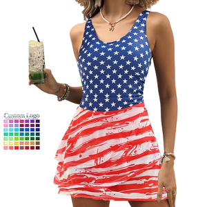 <span class=keywords><strong>Maillot</strong></span> <span class=keywords><strong>de</strong></span> <span class=keywords><strong>bain</strong></span> une pièce grande taille personnalisé pour <span class=keywords><strong>femme</strong></span>, avec contrôle du ventre, jupe modeste, motif drapeau américain, tenue <span class=keywords><strong>de</strong></span> plage d'été, OEM - Product Image 1