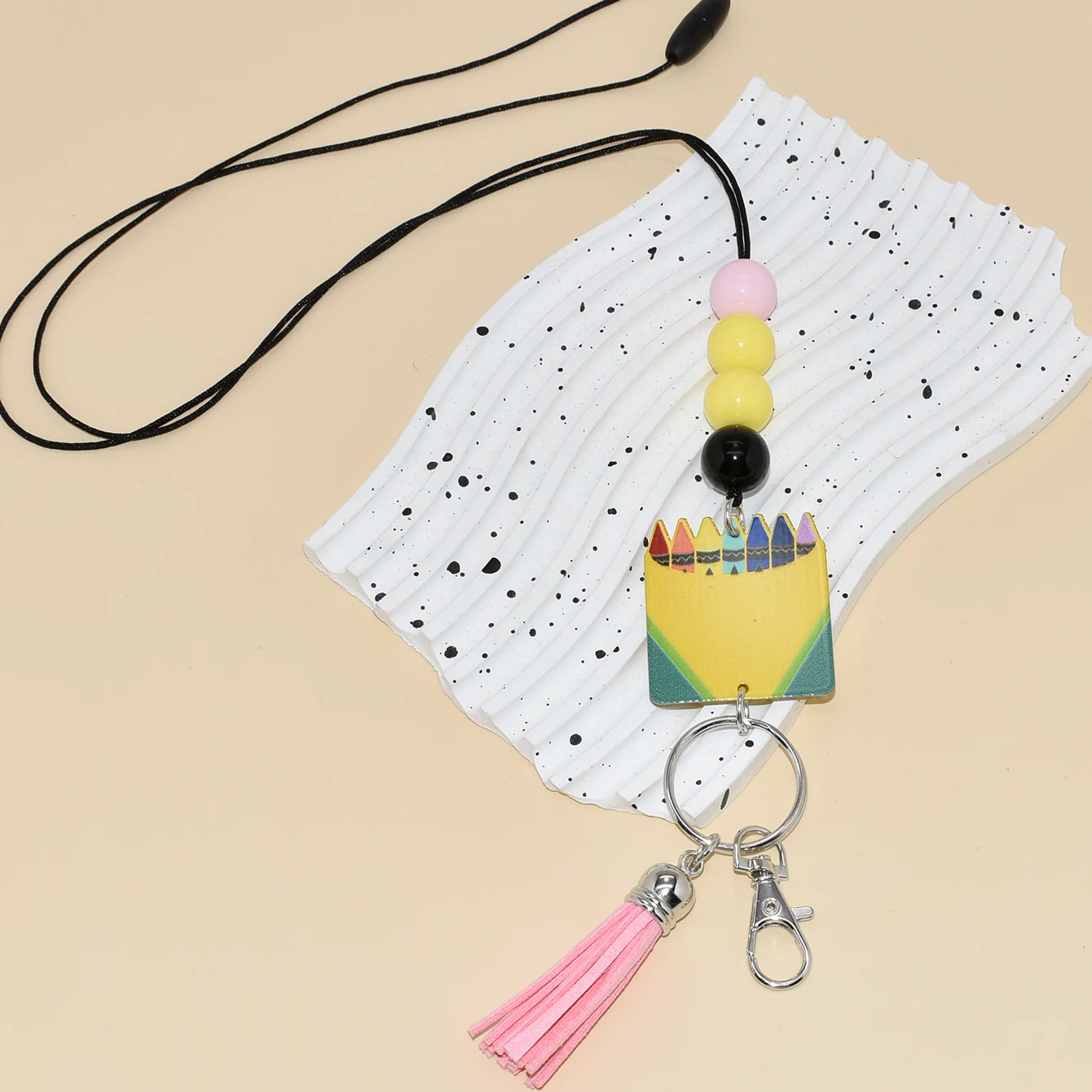 Hot Selling Fashion Silicone Faceted Beads Lanyard Keychain Pencil Colors Blank Crayon Acrylic for Teachers Image 4