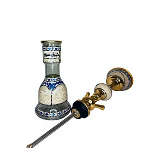 Authentic Handcrafted Khalil Maamoon Hookah - Solid Brass Core Ice Sharqawi <b>Sadaf</b> 1 Level Full Set (Silver & Gold) (101.6 cm) Fu - Product Image 3
