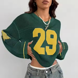 Fashion Green Mesh Knit 100% Cotton Jersey Top Sleeve Design Men Loose Winter Streetwear <b>Pullover</b> <b>Sweater</b> Custom Front Hockey - Product Image 1