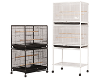 Cage à oiseaux en métal grande taille en gros, cage à oiseaux mobile sur roulettes, cage à perroquet spacieuse en fil de fer avec plateau amovible et mangeoire