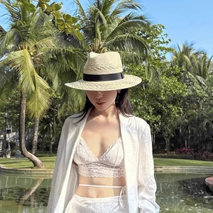 Women's Summer Flat Top Sun Beach <strong>Hat</strong> Hand Woven Natural <strong>Straw</strong> with Wide Brim for Optimal Sun Protection - Product Image 3