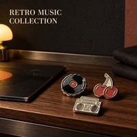 Badge en émail dur rétro musical, direct usine, épinglette pour sac, cadeau tendance pour les passionnés, vente en gros