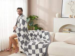 फैशन सोफे कंबल जांच करते हुए मखमली बुना हुआ एयर कंडीशनर छोटे कंबल आधा किनारे मखमली झपकी कंबल - Product Image 2