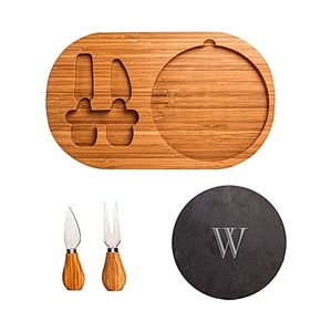 Planche à fromage en bambou écologique Planche de service de haute qualité avec incrustation d'ardoise - Product Image 1
