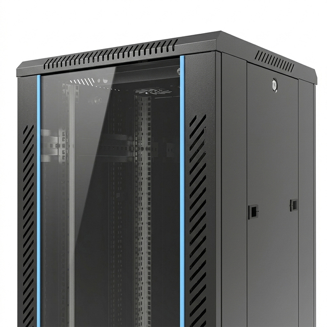 WebiTelecomms 19 Inch ANSI/EIA Standard Floor Standing Server Rack 42U 600x600mm SPCC Glass Door Network Cabinet Data Center