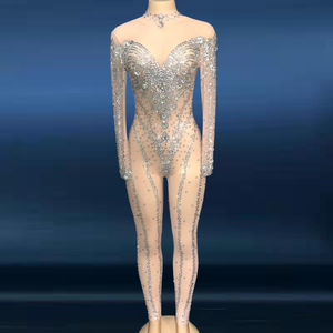 Novance Y1446 Abbigliamento <span class=keywords><strong>Donna</strong></span> 2022 Abito con Collo Alto e Diamanti Luccicanti <span class=keywords><strong>Elegante</strong></span> Vestito da Festa Compleanno Tuta Trasparente in Rete - Product Image 6