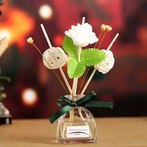 Özel lüks şeffaf cam şişe aromalı uçucu yağ difüzör çiçek Rattan sopa ev koku Reed difüzör ilmek ile