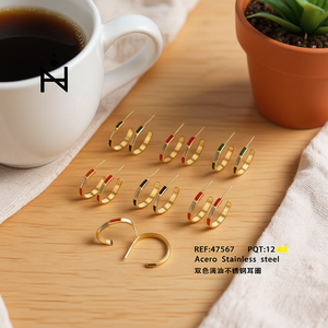 Orecchini a goccia bicolore in acciaio inossidabile per donna, gioielli alla moda, orecchini a perno, set da 12 paia, Acero Ref47567 - Product Image 3