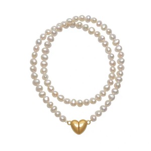 Collier en perles de culture d'eau douce naturelles baroques XL2-1 avec pendentif magnétique en argent écrasé, accessoire d'amour pour femme - Product Image 5