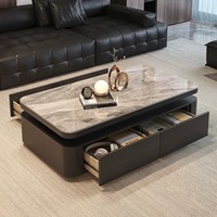 Table basse italienne de luxe en pierre, design rectangulaire haut de gamme avec espace de rangement pour salon et petit appartement, Nouveauté 2026