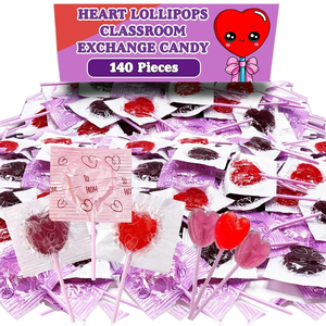 Lot <span class=keywords><strong>de</strong></span> 140 sucettes rouges violettes <span class=keywords><strong>en</strong></span> <span class=keywords><strong>forme</strong></span> <span class=keywords><strong>de</strong></span> cœur assorties <span class=keywords><strong>de</strong></span> bonbons aromatisés aux baies pour enfants étiquettes adressables emballées individuellement - Product Image 2