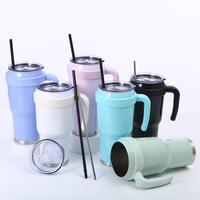 Tasse à café de voyage isotherme en acier inoxydable de 40 oz avec poignée et couvercle, bouteille d'eau, étiquettes