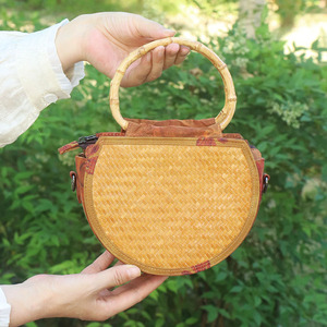 Bamboo Handle Half Moon <b>Bag</b> Canvas <b>Patchwork</b> Zipper Closure Everyday Tote Women's Summer 2024 - Product Image 4
