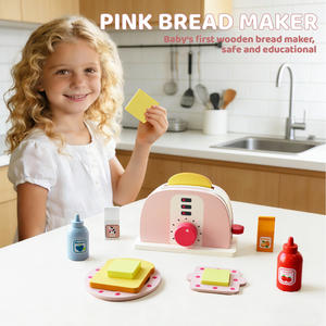 Juego de Juguetes de Madera para Niños, Mini Cocina de Juguete para Preescolar, Máquina para Hacer Pan Rosa, para Niñas - Product Image 2