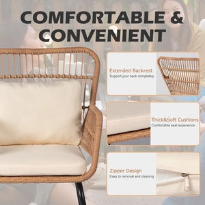 Ngoài trời Vườn Retro <span class=keywords><strong>wicker</strong></span> đồ nội thất hai người chỗ ngồi nhóm màu be Ghế Bàn cà phê 3 mảnh Bistro Bộ - Product Image 6