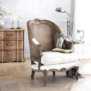 फ्रेंच शैली ठोस लकड़ी ओक रतन एकल सोफे आर्मचेयर लिविंग रूम कॉफी शॉप कपड़ों की दुकान होटल-फैक्टरी - Product Image 6