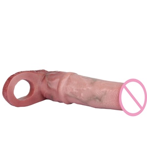 FAAK 7 Inches Penis Sleeve Penis Extender Cover Realistic Hollow Horse <b>Dildo</b> Reusable Condom Cock Enlargement Delay Ejaculation - Product Image 3