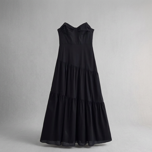 Vestido maxi negro sin mangas para mujer, cuello corazón, con volantes, corte en A, casual, de verano, de gasa, holgado, color liso, largo hasta el suelo - Product Image 3