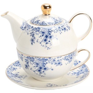 Châu Âu cổ điển màu xanh trắng sứ gốm Tea Set với ấm trà cho một người trong hộp quà tặng nồi duy nhất trà cho một - Product Image 5