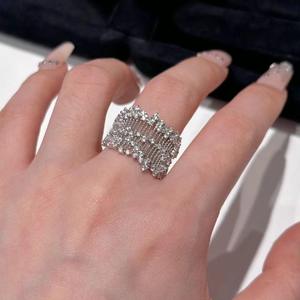 Sweet Dazzling S925 Pure Silver Starry <b>Mesh</b> Diamond Ring Cut Diamond Inlay Pleated <b>Skirt</b> Ring with Shining Lace Full Effect - Product Image 3