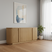 HL635Table moderne en bois de chêne de style luxe français portes cannelées armoire de rangement durable et écologique pour consoles de médias pour la vie