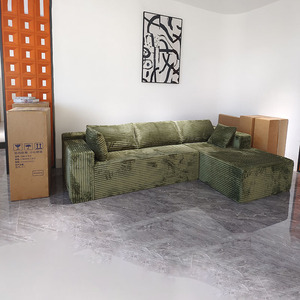 Canapé sectionnel en velours côtelé <span class=keywords><strong>gris</strong></span> foncé de qualité supérieure, mousse sous vide personnalisée, canapé en forme de L compressé pour petit appartement - Product Image 4