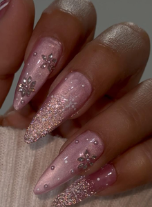 <span class=keywords><strong>Uñas</strong></span> postizas acrílicas hechas a mano con efecto ombré rosa, estilo stiletto mediano, con diseño de mariposa cuadrada y purpurina, para salón de manicura. - Product Image 2