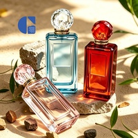 Flacon de parfum élégant en verre semi-transparent de 120 ml avec logo en creux et bouchon à bille pour femme, emballage de parfum floral